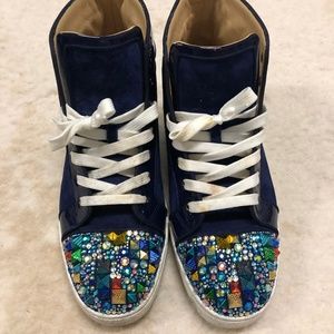Christian Louboutin Navy Suede Studded High Top